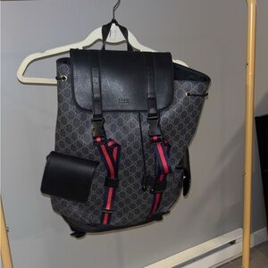 Men's Black and Red Gucci Backpack